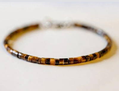 Bracelet Perles Œil De Tigre Naturel - Fait Main Sur Mesure, Fermoir, 17cm Ou Taille Personnalisée