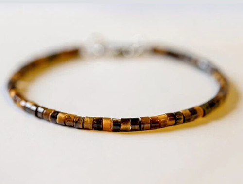 Bracelet Sur Mesure En Pierre D'Oeil De Tigre Naturelle & Perles Laiton - Sans Fermoir - Neuf