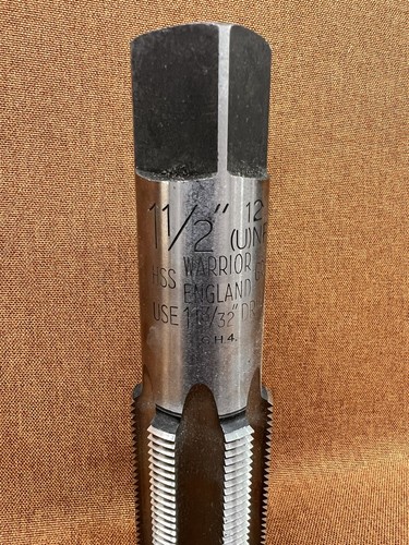 WARRIOR England 1 1/2" Pipe Tap Standard Fluted Thread GH4 ~ USE 1 13/32” Drill - Picture 2 of 9