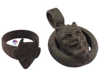 Devil SATAN Smile face Evil Skull Bone Lucifer Ring Pendant Mephistopheles Horns