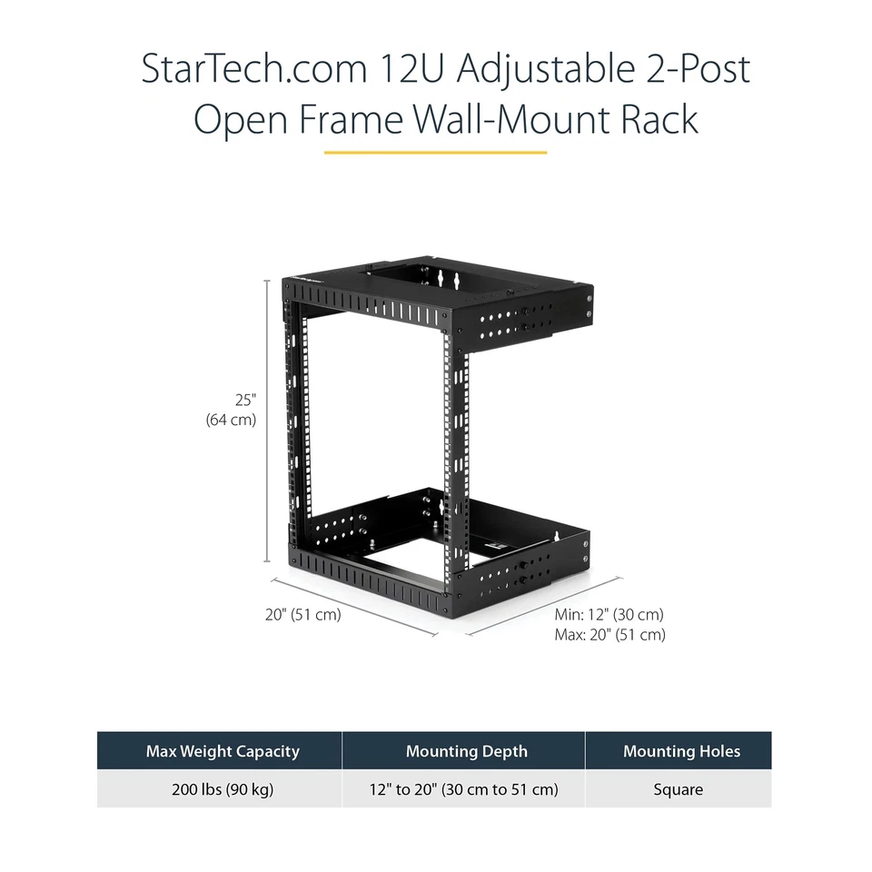 StarTech.com 2-Post 12U Heavy-Duty Wall Mount Network Rack, 19" Open Frame Se... - Image 2 of 4
