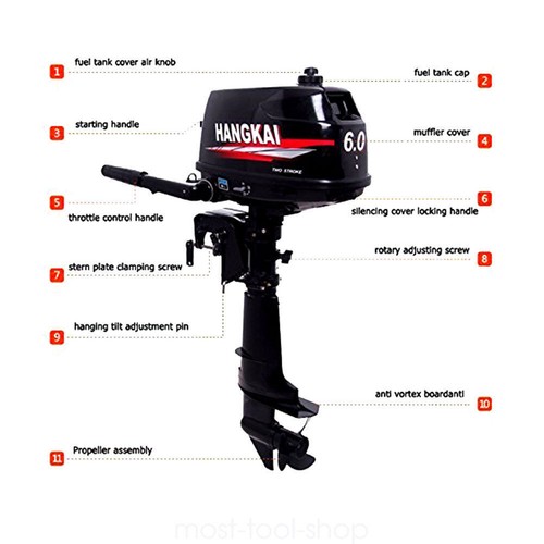 Motor fueraborda HANGKAI 2/4 tiempos 3,5/3,6/4/6/6,5/7 HP para barco refrigeración por agua - Imagen 53 de 65