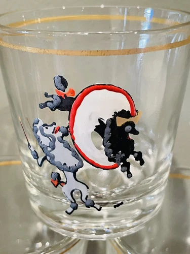 Set 7 Vintage Painted CIRCUS POODLES Dogs Federal Glass Tumblers