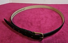 Vgt 80's Womens Black Leather Belt Sz L 35" Long 1/2" Wide 5 Holes Brass Buckle