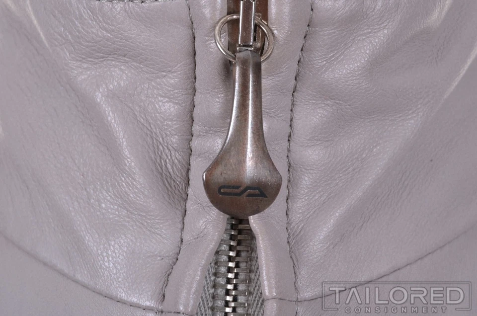 NWT - CESARE ATTOLINI Gray Lambskin Leather Hooded Bomber Jacket EU 50 / MEDIUM - Изображение 3 из 4