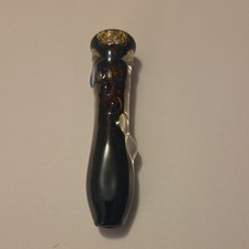 Handmade Glass Tobacco Pipe Black Brown Clear Made in USA Collectible