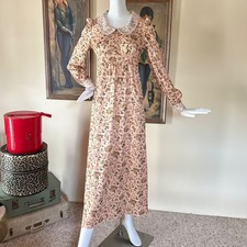 Vintage 1970s Hippie Prairie Midi Dress Empire Waist Victorian Style M