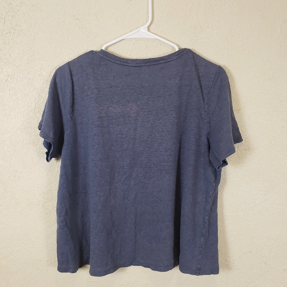 Eileen Fisher Organic Linen Slub Jersey Crewneck Top Blue Size Medium - Image 4 of 4