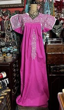 Beautiful 1970s Oaxaca Pink Dress Multi Color Silk Pastel Embroidery In Sz L