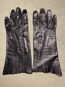 Vintage Superb Kidskin Black Leather Gloves, Size 7 1/2” Unlined