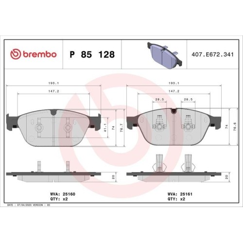 Kit plaquettes de frein Brembo P85128 à haute endurance thermique pour frein à disque Audi VW