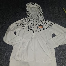 Nike Hooded Full Zip Windbreaker Jacket White/Black Graphic Print Kids L