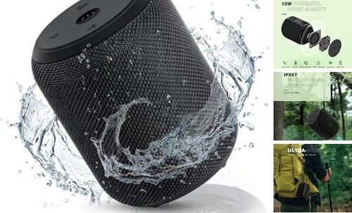 Bluetooth Speakers, 15W Portable Speakers Bluetooth 1PCS-MetallicBlack