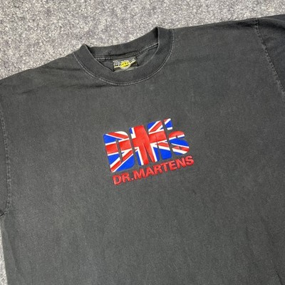 Vintage Dr Doc Martens Black T-Shirt New England Flag GUC