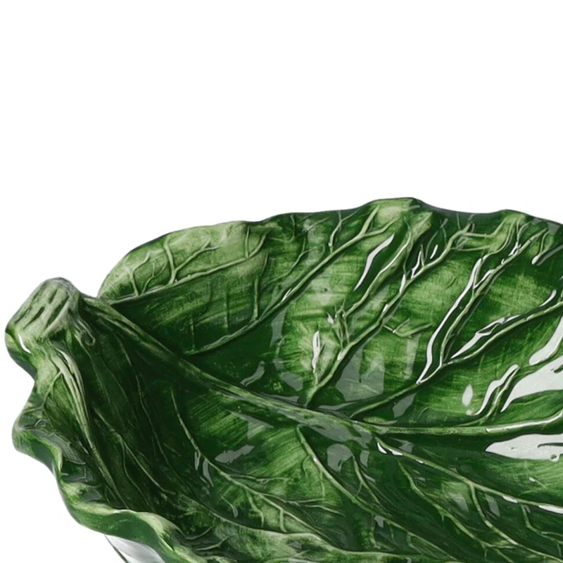 Foglia di Verza Verde Ceramica Contenitore Antipasti Finger Food Made in Italy, fotografia 7 di 9