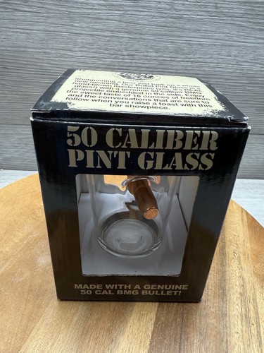 Lucky Shot USA 50 Caliber Pint Glass Real Bullet Funny Man Cave Bar - 第 1/11 張圖片