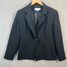 Calvin Klein Womens Black Single Button Pleated Shoulder Blazer Jacket Size 8