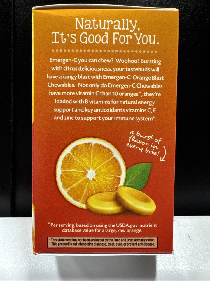 Explosão de laranja de vitamina C Emergen-C 1000mg! Suplemento dietético 40 comprimidos mastigáveis - Imagem 4 de 4