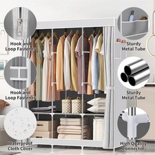 Large Fabric Canvas Wardrobe With Hanging Rail Shelve Clothes Storage Cupboard