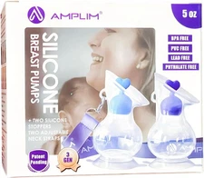 Amplim Manual Breast Pump Gen3 Food Grade Silicone MilkCollector 5oz-Blue/Purple