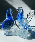 Vintage Murano Italy Art Glass Doves Birds on Branch Clear and Blue Bullicante