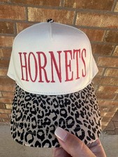 Hornets Embroidered Hat Leopard Print Brim Baseball Cap Womens Game Day Spirit