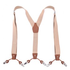 Adult Men's 6-Clip Adjustable Y-Shaped Suspenders Elastic Webbing Braces Leather