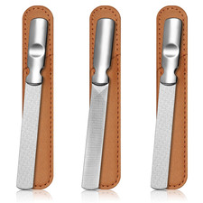3 Pieces Stainless Steel Nail Files Metal Nail File with Leather Case Heavy Duty