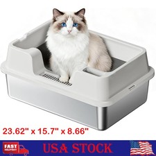 Stainless Steel Cat Litter Box with Lid, Litter Box for Big Cats, Anti-Leakage