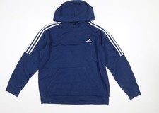 Adidas Uomo Blu Pullover Felpa con Cappuccio L Felpa in Pile con Cappuccio