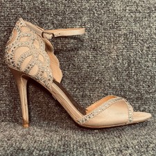 Badgley Mischka Roxy Champagne Satin Crystal Embellished Stiletto Heel Wedding 8
