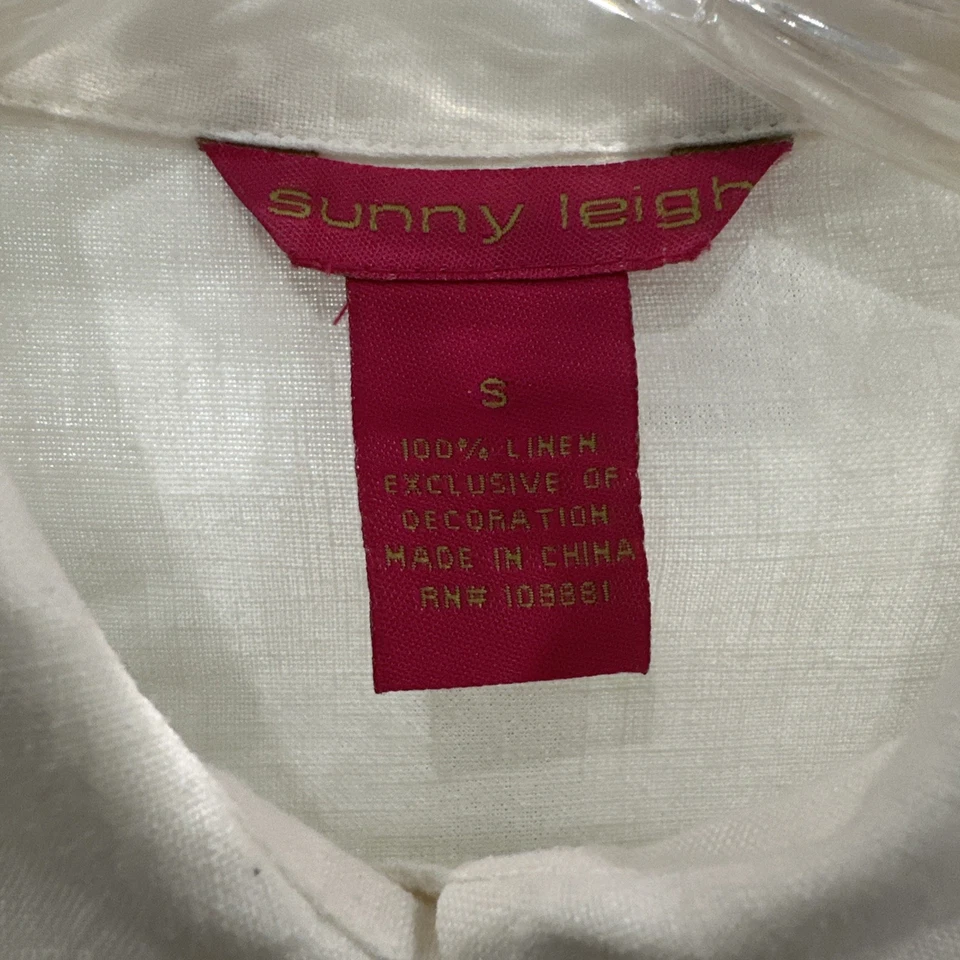 Juego de dos piezas Sunny Leigh 100 % lino bordado - talla S/pantalones talla 6 mujer Y2K Foto 2 de 4