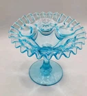 Red Cliff Fenton Compote Candy Trinket Dish Blue Ruffle 5"