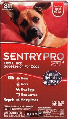 B20)Sentry PRO XFT Flea & Tick Control for Dogs 40-60lbslbs. - 3 Pack New in Box