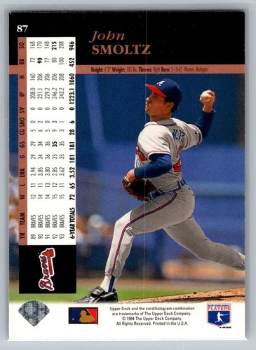 1994 Upper Deck John Smoltz #87 - Picture 2 of 2