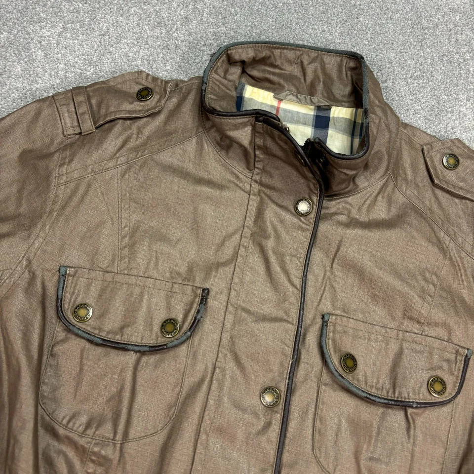 Chaqueta Barbour Mujer Grande Marrón Lino Caza Campo Campo Forrado Abrigo Damas Foto 3 de 4