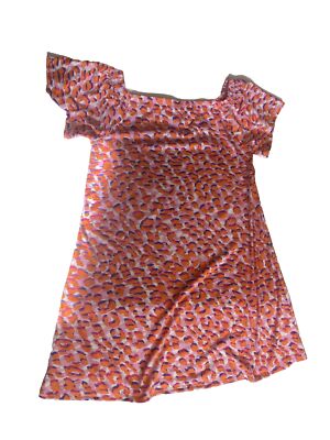 West Loop Womens Orange Cheetah Polyester Short Sleeves Short Dress Size L