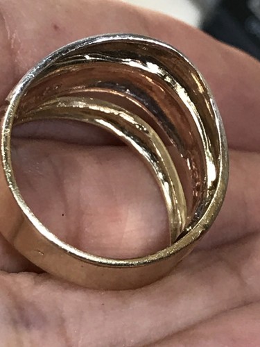 GOLd 14k multi band ring tri Yellow white Rose semanario wide 7 ASK 5 6 8 9 - Picture 6 of 11