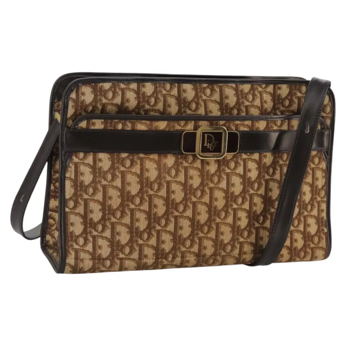 Sac bandoulière Christian Dior trotteur toile marron doré authentique 111398