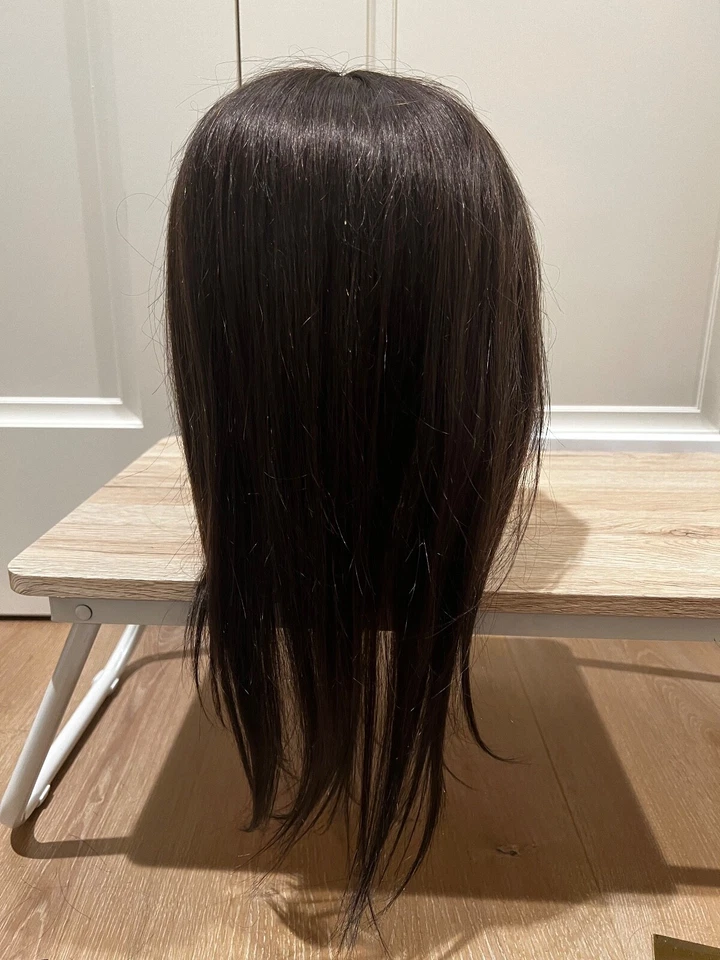 100% PREMIUM CABELLO HUMANO ENCAJE TOPPER MARRÓN OSCURO RECTO 16" LARGO Foto 3 de 4