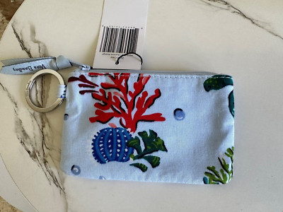 NWT Vera Bradley Anchors Aweigh Zip ID Card Case Key Ring Coral Sea Life 
