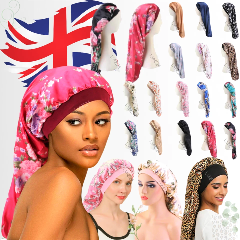 Nuevo gorro extra grande gorra para dormir largo satinado gorra de noche para trenzas cabello rizado seda Foto 3 de 4