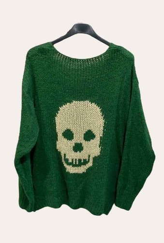 Super Soft Sparkly Slouchy Skull Jumper One Size 8-16 Choose Blue Pink Green - Picture 5 of 22