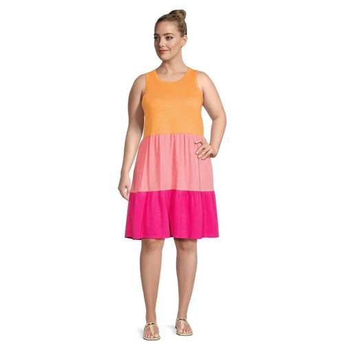 NWT Terra & Sky Women's Plus sz 5X (32W-34W) Tiered Cotton Tank Dress w/ Pockets - 第 2/10 張圖片