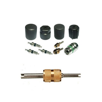 AC System Cap & Valve Service Kit + Schrader Valve Core Remover - Installer Tool