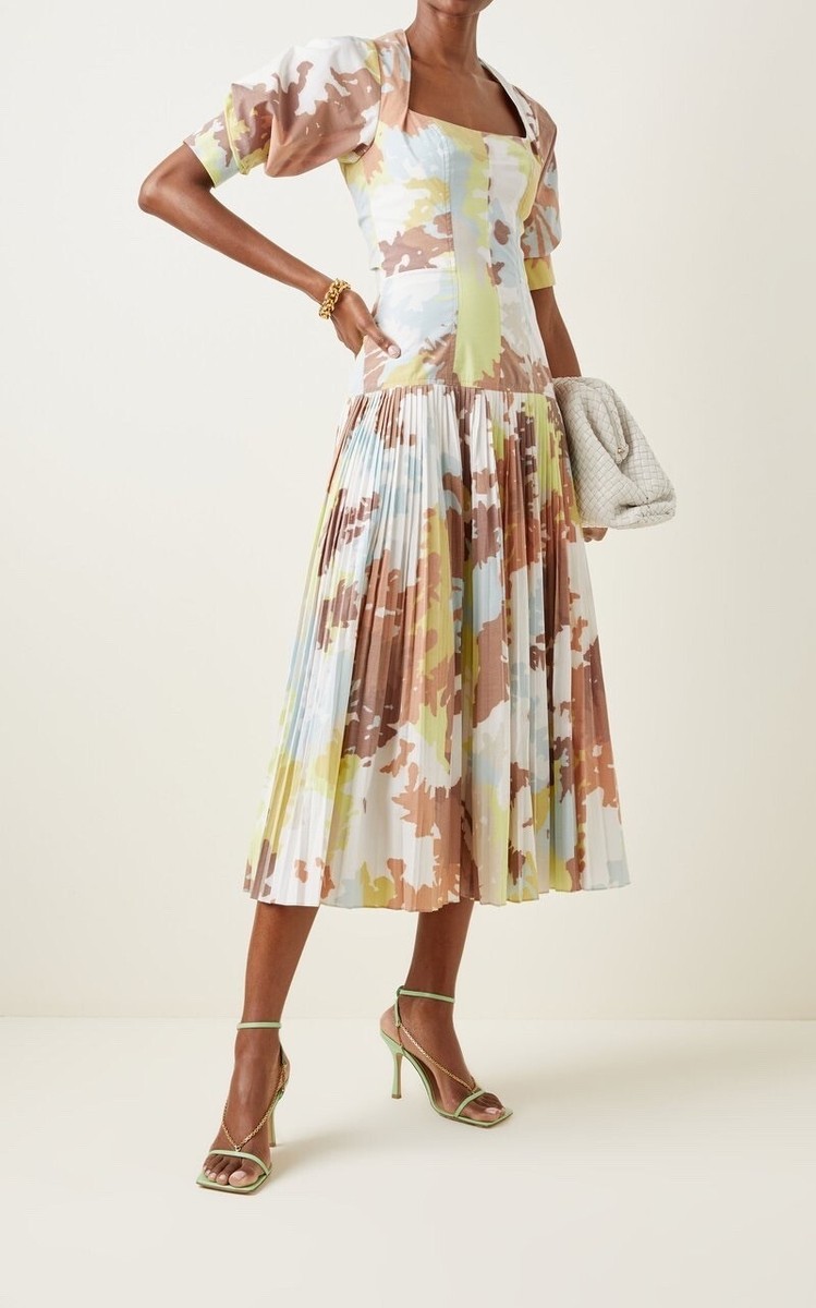 NEW Jonathan Simkhai SIZE 4 Iva Pleated Midi Dress open back A-line  cottagecore