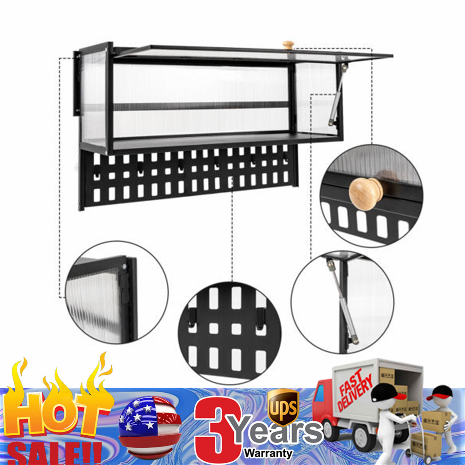 Wall Mount Flip Up Door Kitchen Cabinet Shelf Organizer Holds 55lbs-image