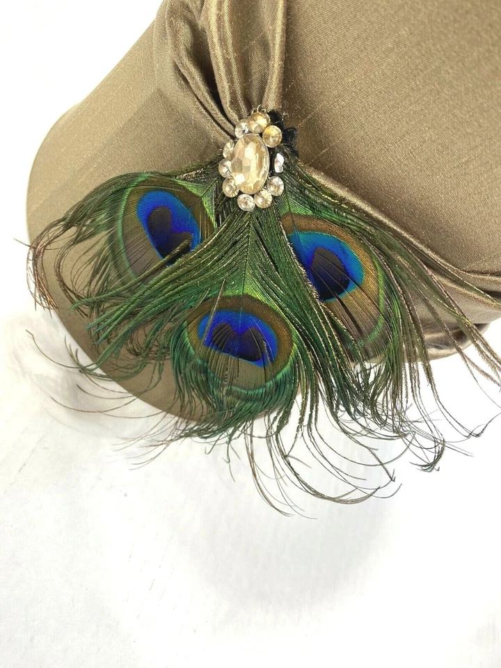 Gorgeous Luxury Satin Drum Lampshade Brown Feathers Peacock Large Designer Silk - Image 4 of 4