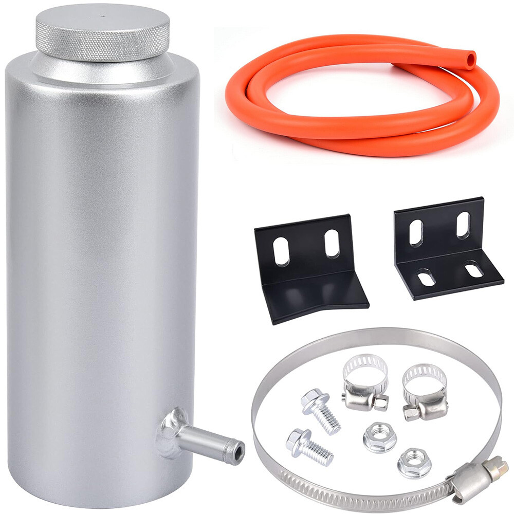 Universal Radiator Coolant Catch Tank Kit Overflow Reservoir Aluminum Silver