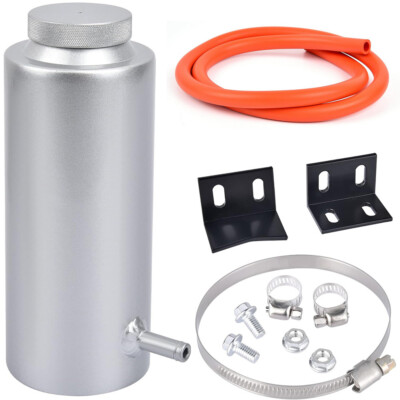 Universal Radiator Coolant Catch Tank Kit Overflow Reservoir Aluminum Silver